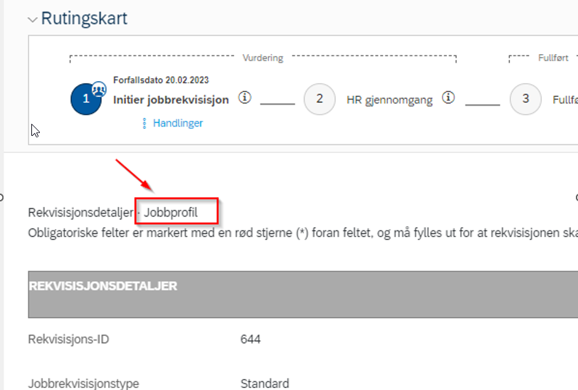 skjermbildet som viser hvor jobbprofil feltet i dfo hr ligger 