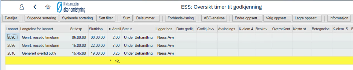 Oversikt timer til godkjenning